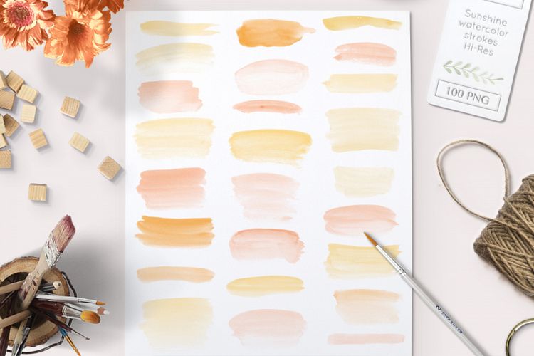watercolor brush strokes summer clipart graphics - 100 PNG 