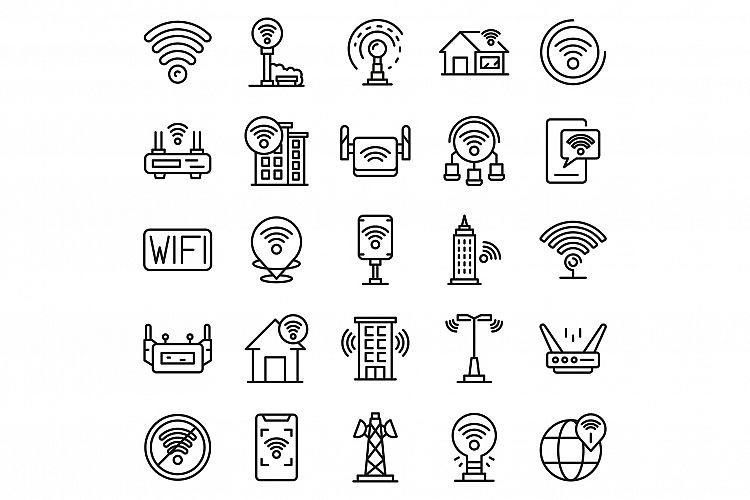 Wifi zone icons set, outline style example image 1