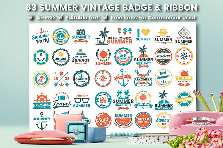 63 SUMMER VINTAGE BADGE & RIBBON