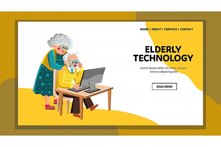 Elderly Technology Gadget Using Together Vector example image 1