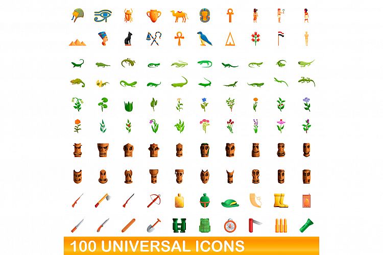 100 universal icons set, cartoon style example image 1