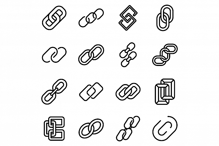 Chain link icons set, outline style example image 1