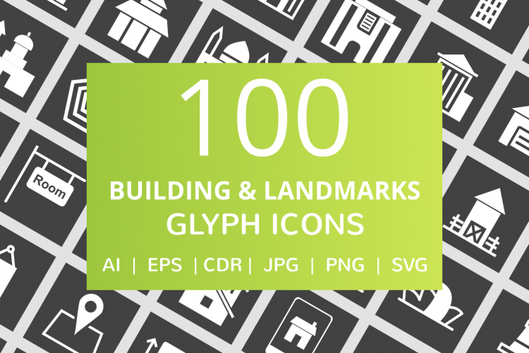100 Building   Landmarks Glyph Inverted Icons