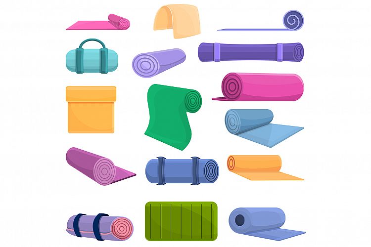 Yoga mat icons set, cartoon style example image 1