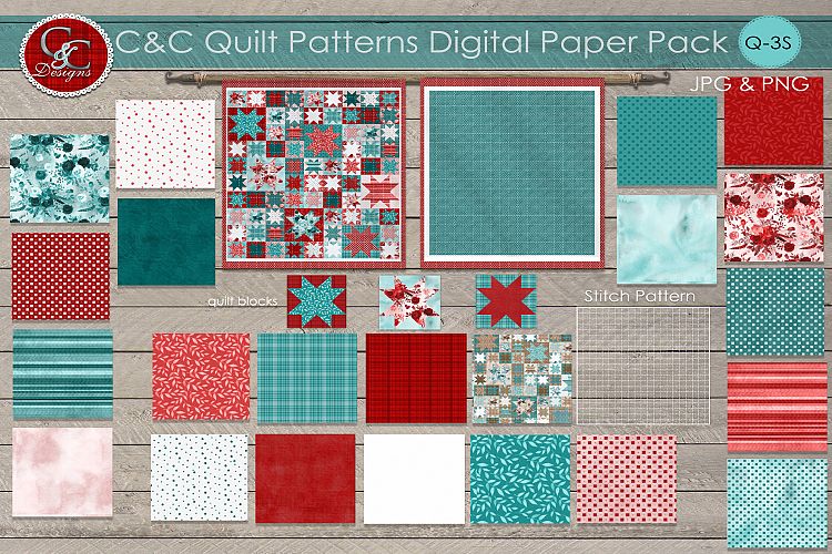 Quilt Patterns Digital Paper Pack Q-3S