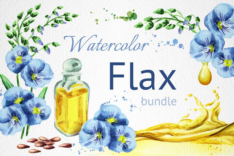 FLAX bundle. Hand painted watercolor