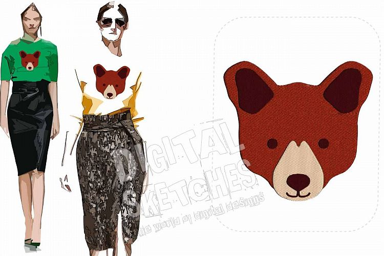 Bear Head Machine Embroidery Design 4 Sizes