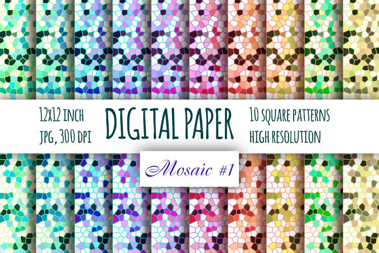 Mosaic rainbow digital paper. Stained glass paper