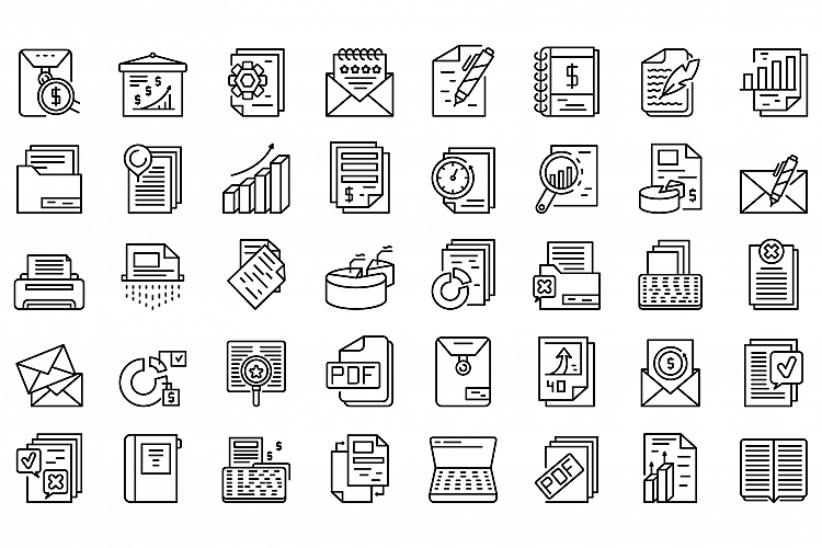 Report icons set, outline style example image 1