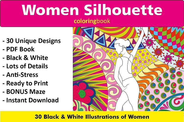 Women Silhouette Coloring Book - 30 Unique Illustrations