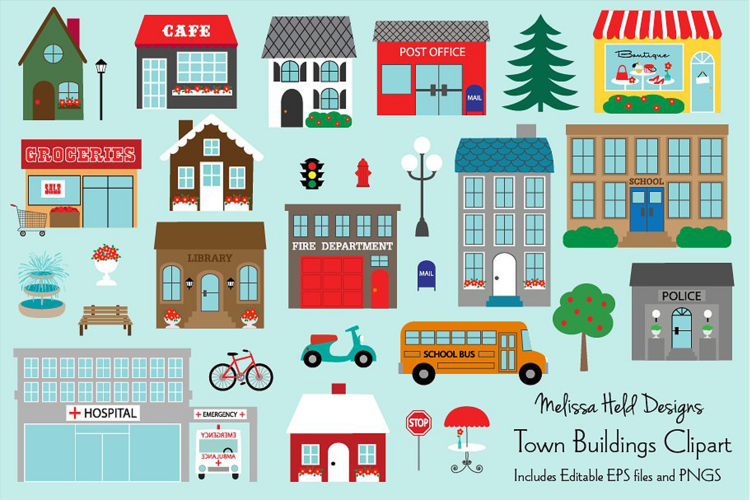 Town Buildings Clipart