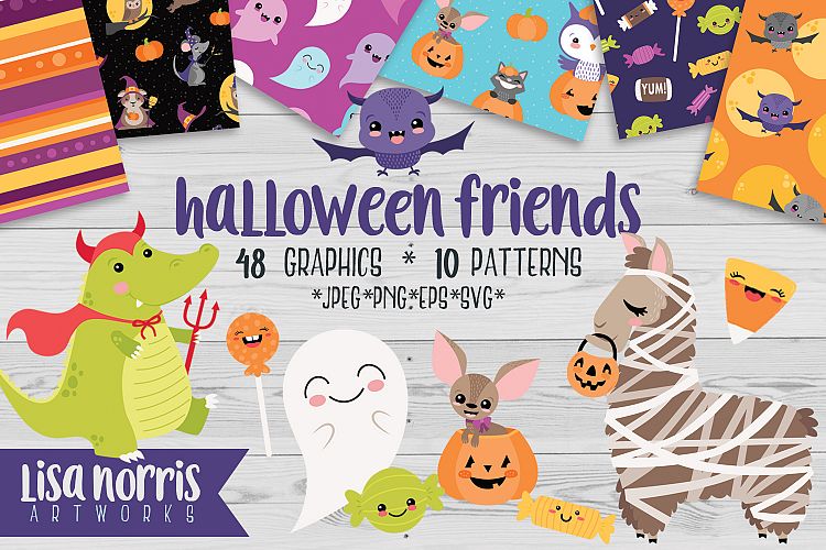 Halloween Friends Clip Art, Patterns, & SVG Cutting Files