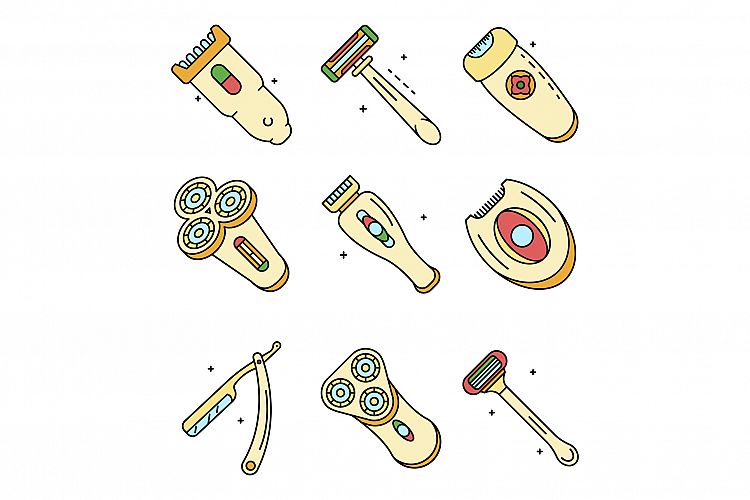 Shaver icon set line color vector