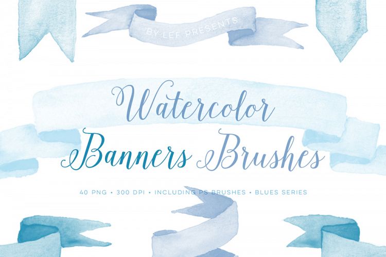Photoshop Brushes Watercolor Banners with bonus blue clipart