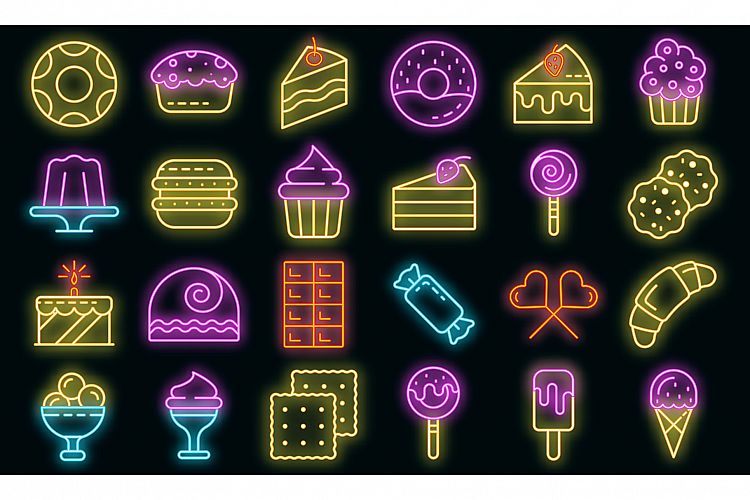Confectionery icons set vector neon example image 1