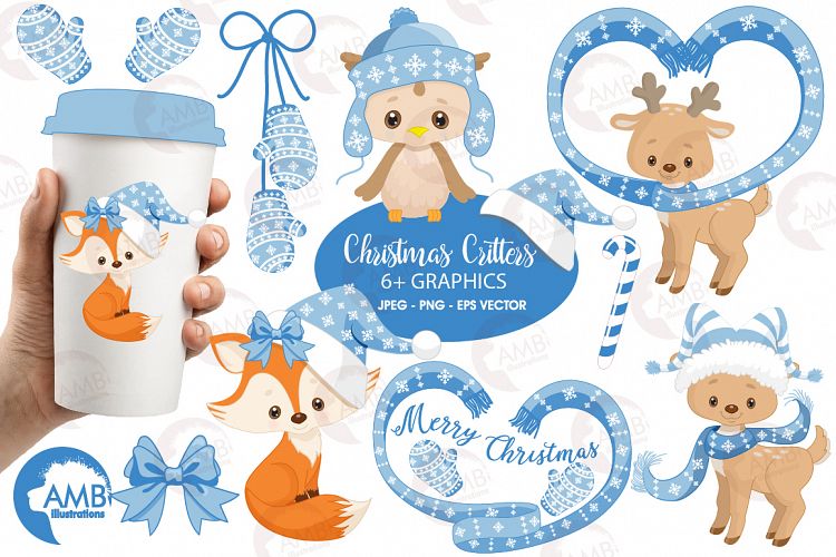 Christmas Forest critter Clipart, graphics, illustrations AMB-1515