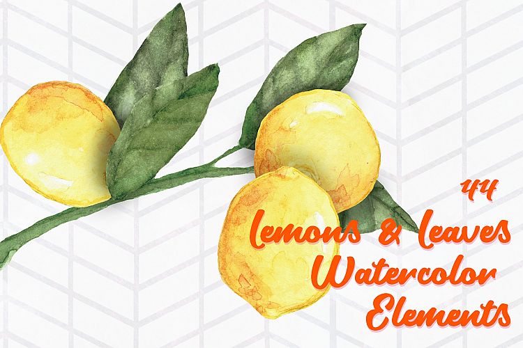 44 Lemons and Leaves Watercolor Elements