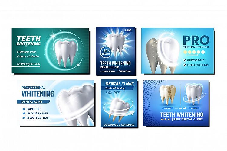 Teeth Whitening Promotional Posters Set Vector example image 1