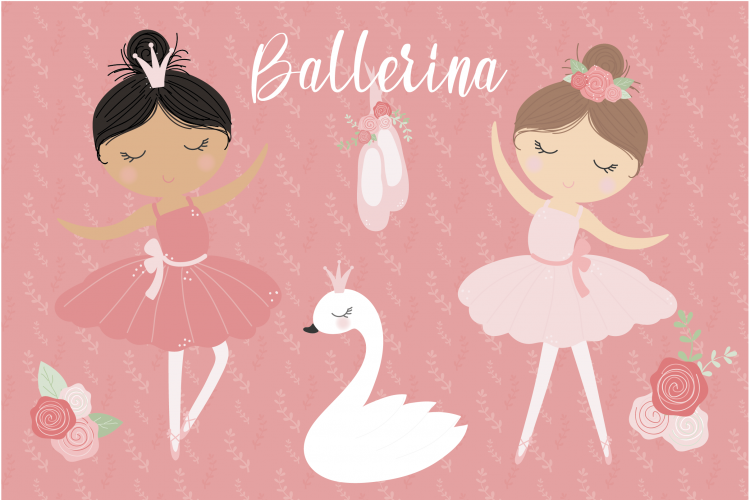 Ballerina and swans, digital clipart and paper set