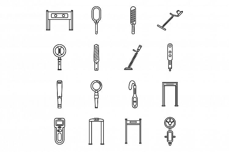 Metal detector alarm icons set, outline style example image 1