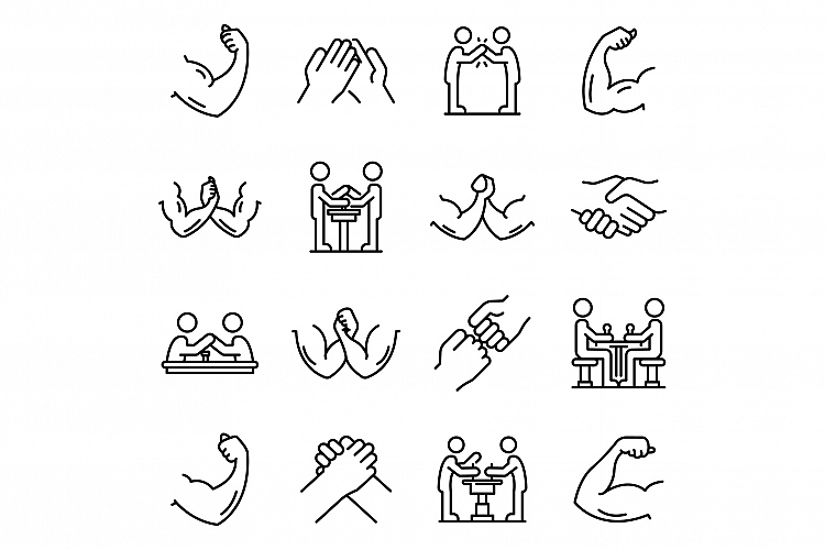 Arm wrestling icons set, outline style example image 1