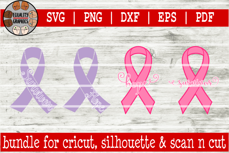 Cancer Bundle 4 SVGs Survivor & Hope Cancer Ribbon Bundle