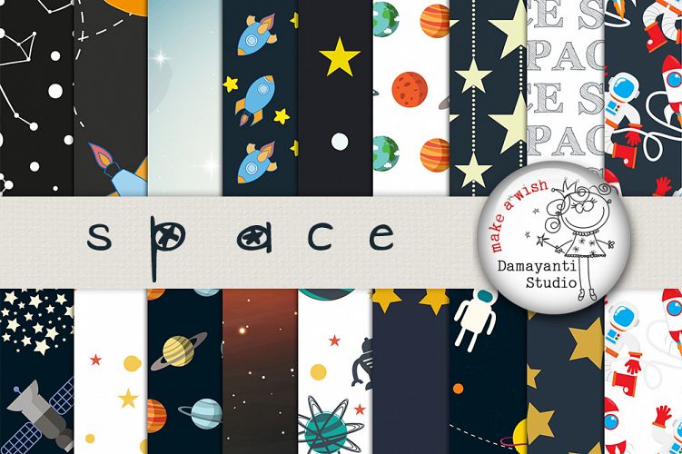 Space paper pack, space digital paper, astronaut party paper, scrapbook paper, rocket, outer space,  Stars, Moon, Galaxy, planets, Earth