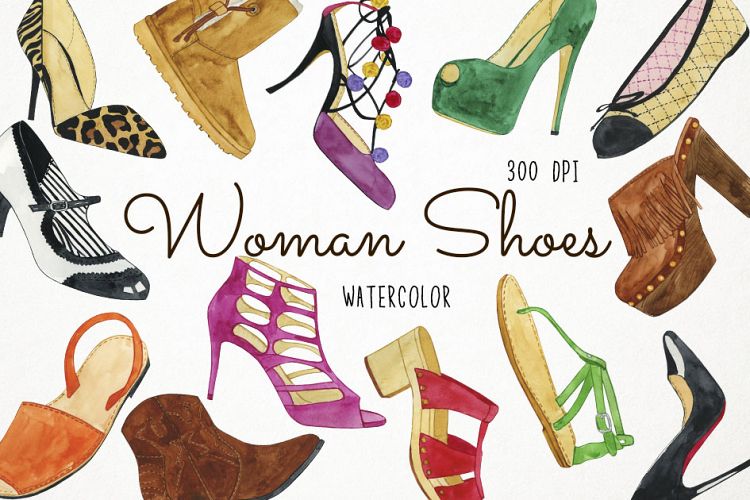 Watercolor Shoes Clipart, Shoes Clip Art, Woman Shoes Clipar