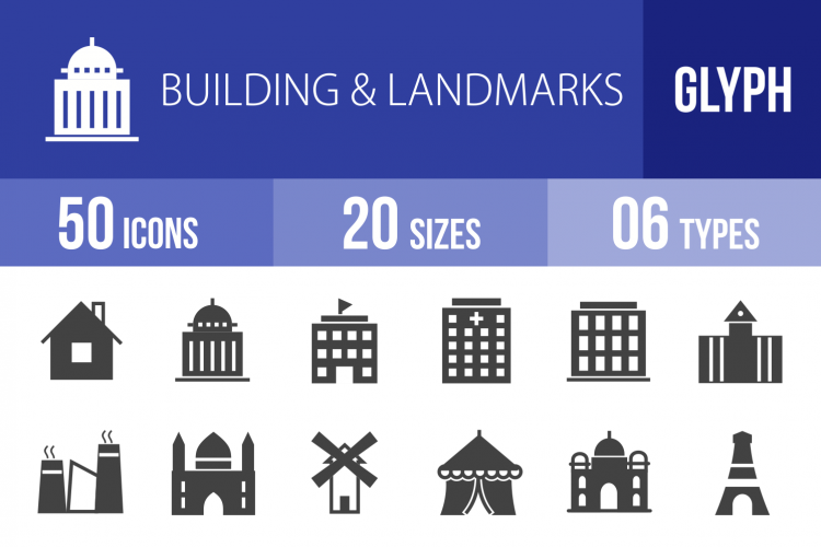 50 Buildings & Landmarks Glyph Icons