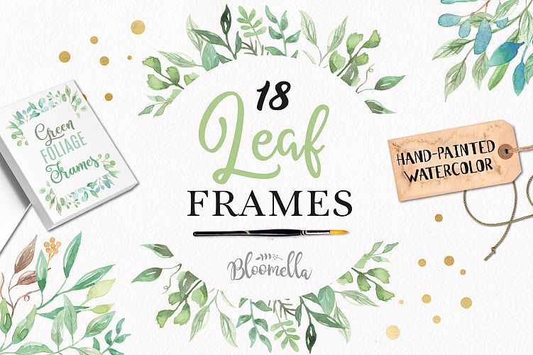 Watercolor Leaf Frames Green Leaf Clipart Borders