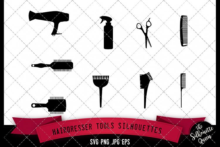 Hairdresser Tools Silhouette, SVG, cricut Clipart, Vector, e