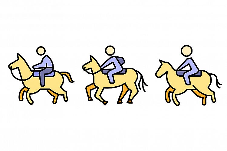 Horseback riding icons set line color vector example image 1