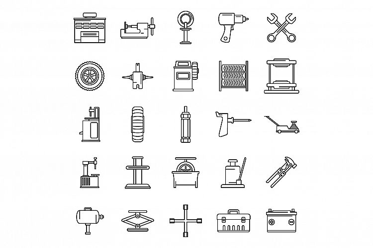 Tire fitting tool icons set, outline style example image 1