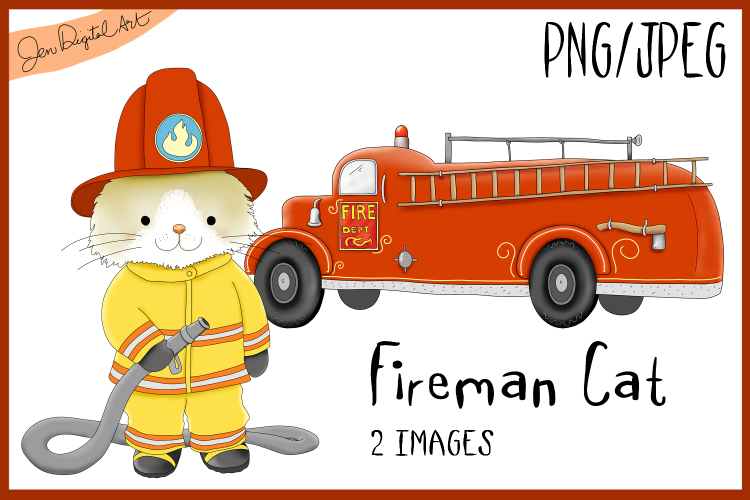 Fireman Cat | Firetruck | PNG/JPEG | Clip Art illustration