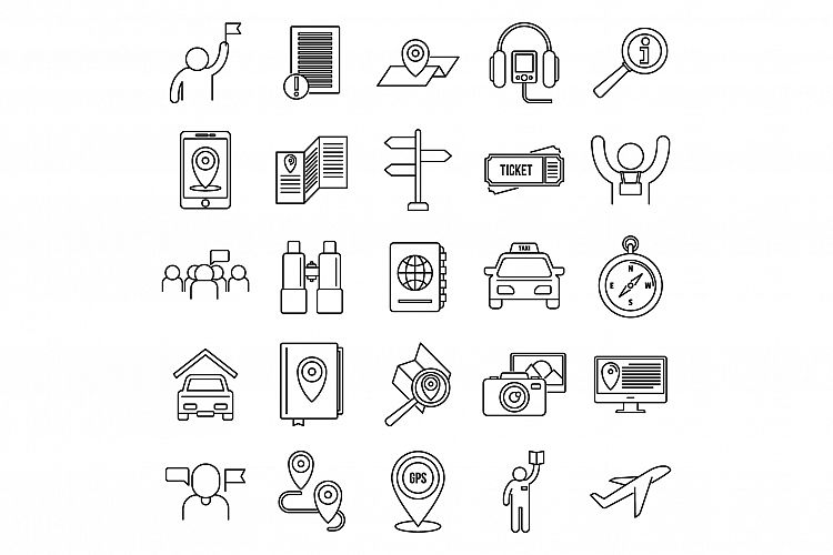 Guide tour icons set, outline style example image 1