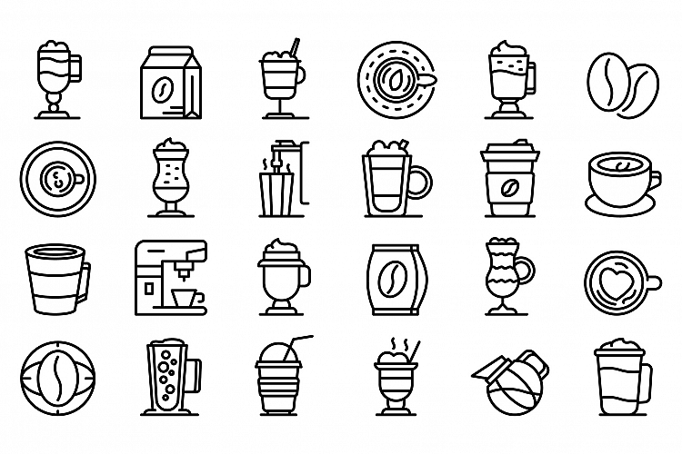 Latte icons set, outline style example image 1