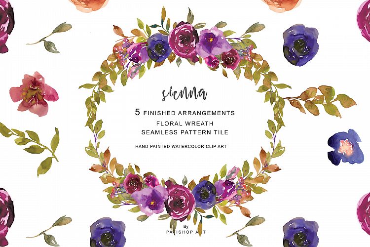 Watercolor Autumn Floral Bouquet   Wreath Clipart