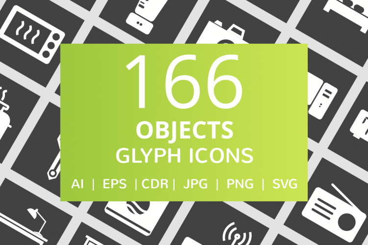 166 Objects Glyph Inverted Icons