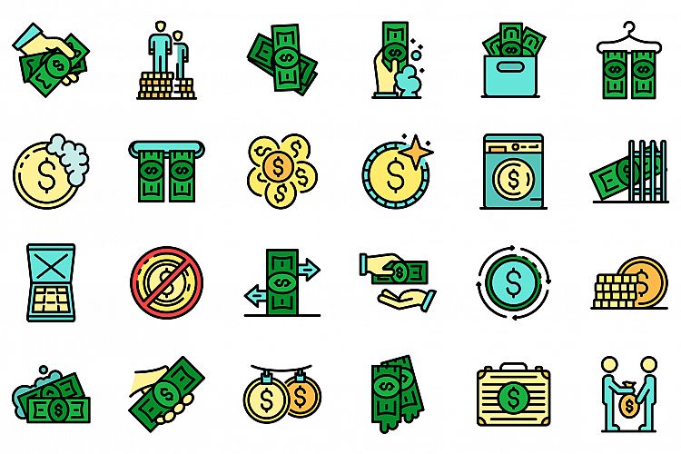 Money laundering icons vector flat