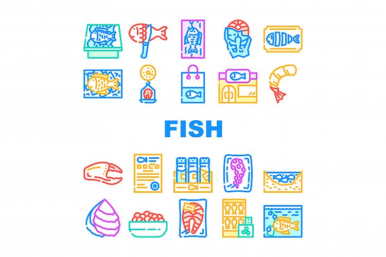 Fish Market Product Collection Icons Set Vector example image 1