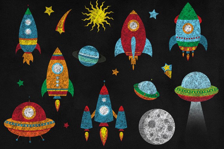 Chalkboard Rockets Clipart
