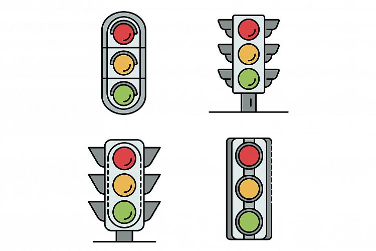 Traffic lights icons set line color vector example image 1