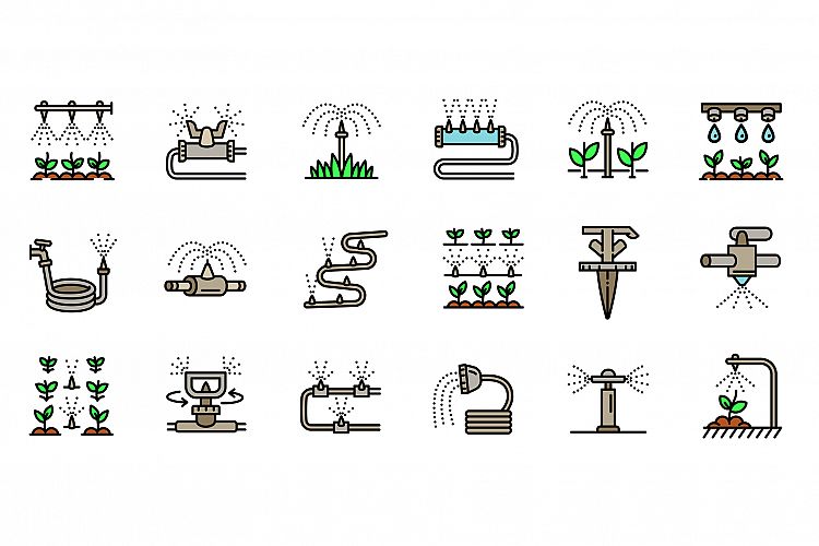 Irrigation system icons set, outline style example image 1