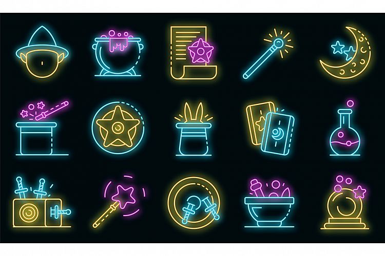 Wizard tools icons set vector neon example image 1