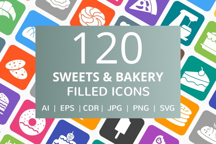 120 Sweets   Bakery Filled Round Corner Icons