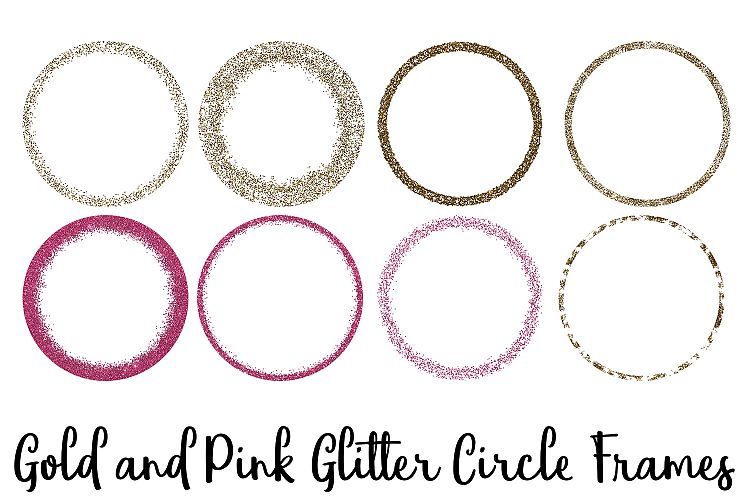 Gold and Pink Glitter Circle Frames Clip Art