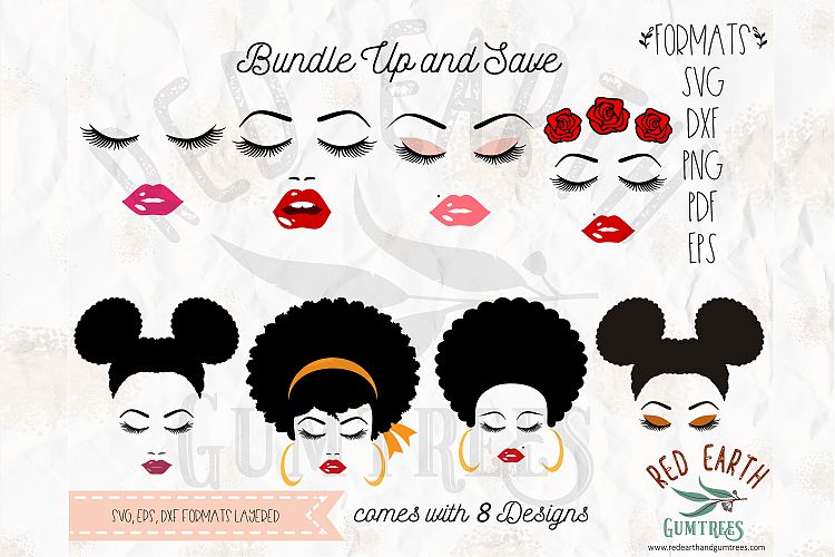Afro hair woman with lashes bundle in SVG, DXF, PNG, EPS