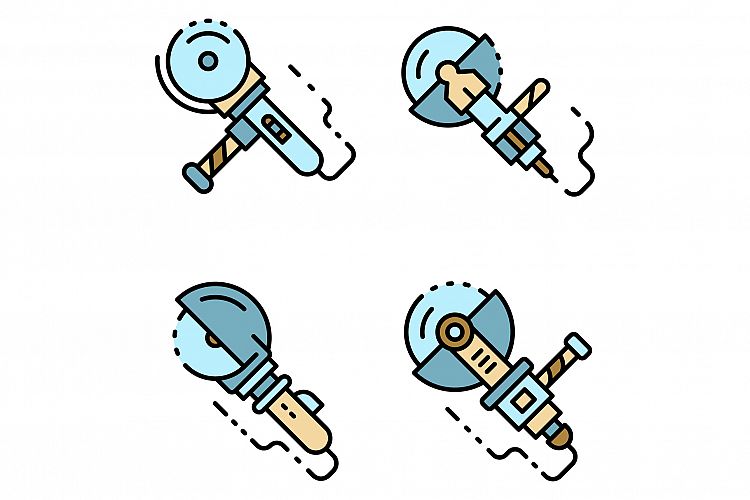 Angle grinder icons set line color vector