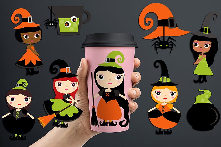 Witch clip art graphics / Witchcraft halloween illustrations