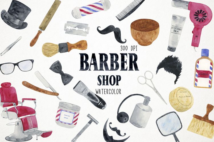 Watercolor Barber Shop Clipart, Barber Shop Clip Art